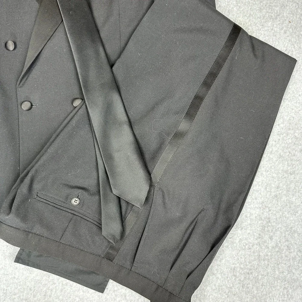 Cellini‎ Collection Mens Black Double Breasted Tuxedo Suit Set with Shirt & Ties